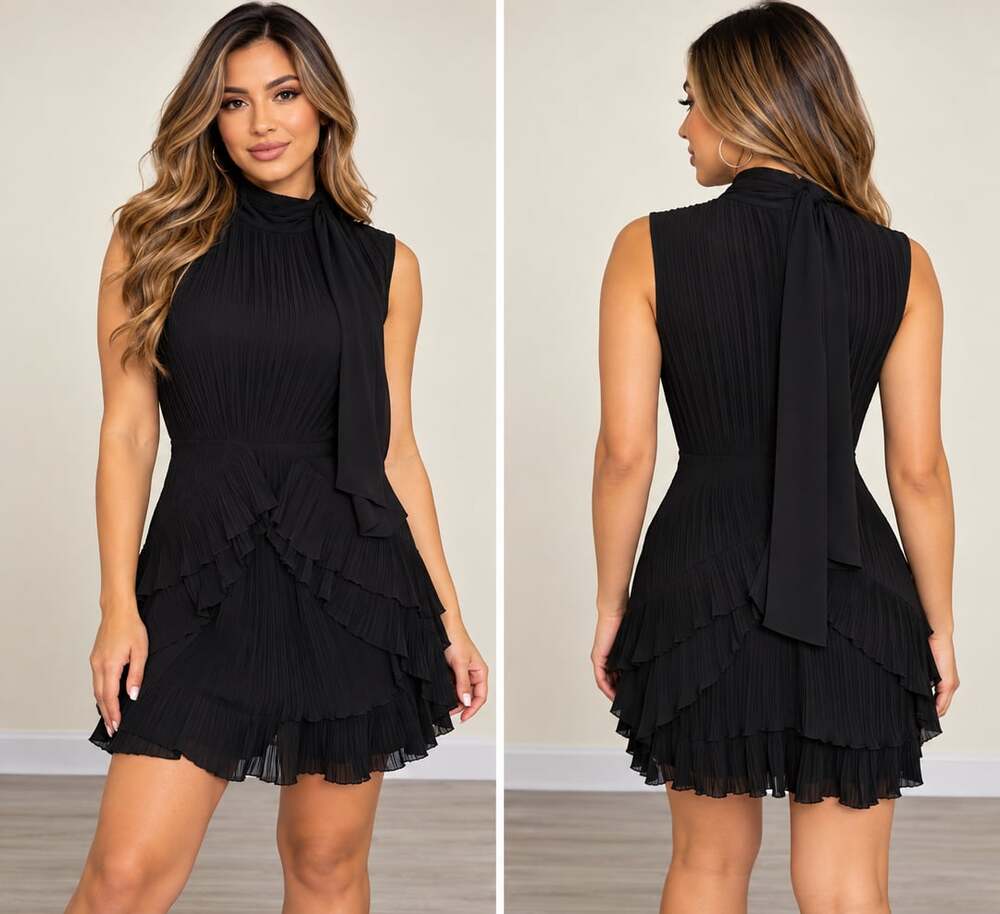 Lulus Pleated Mini Dress Size L Black